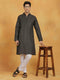 Vastramay Men's Black And white Cotton Kurta Pyjama Set
